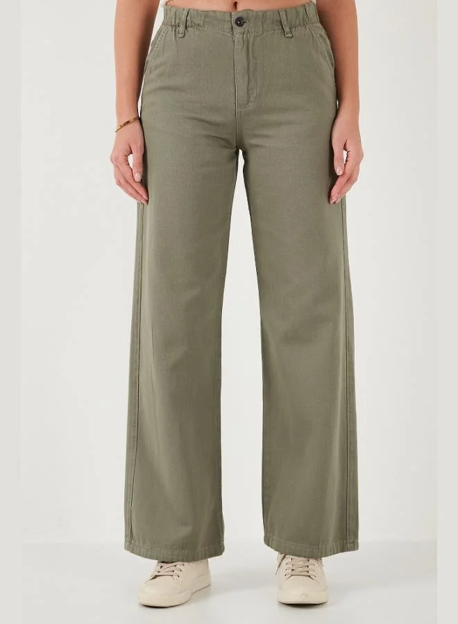 Lela Lela Cotton Standard Fit High Waist Wide Leg Trousers Women's Pants 668YP5344