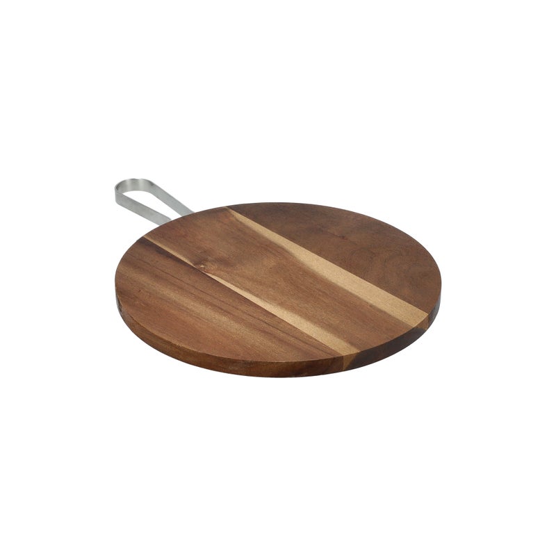 ALBERTO Acacia Wood Round Serving Tray With Steel Handle - Image 2