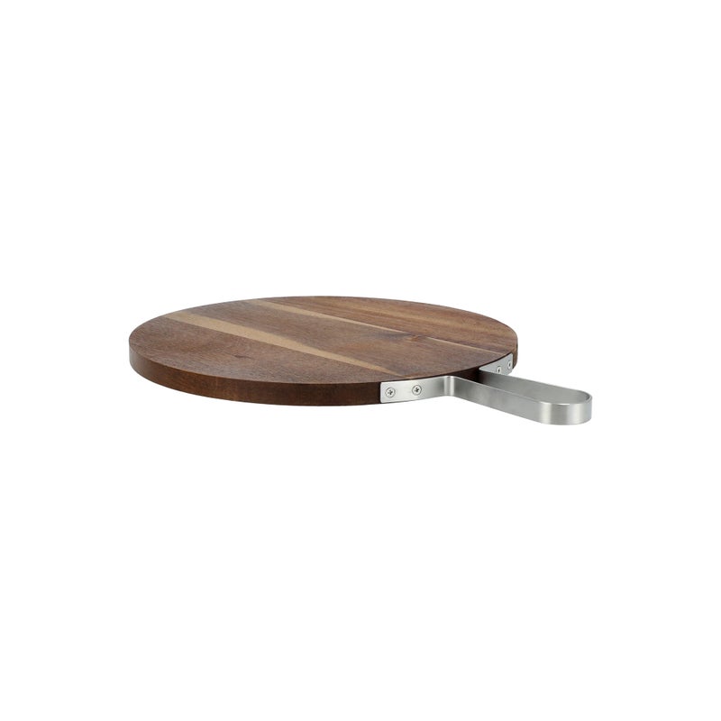 ALBERTO Acacia Wood Round Serving Tray With Steel Handle - Image 3