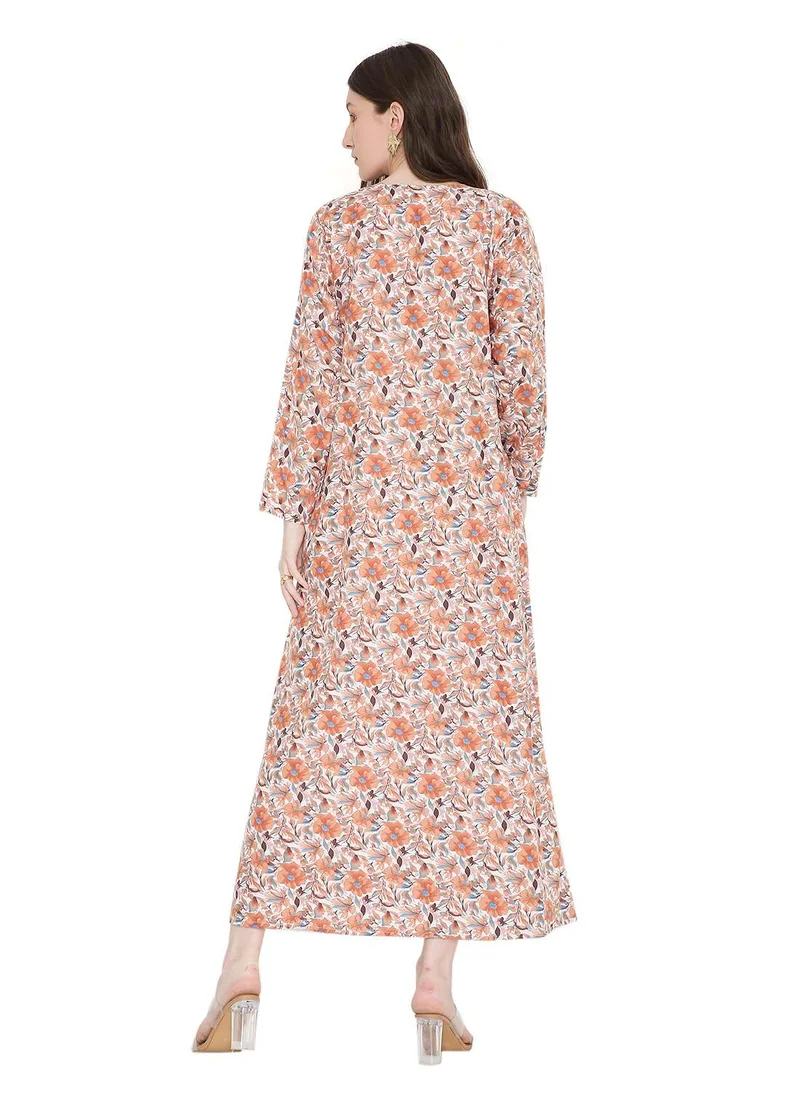 هانا آند سارا arabic kaftan jalabiya dress with a long distinctive flower print and thread embroidery