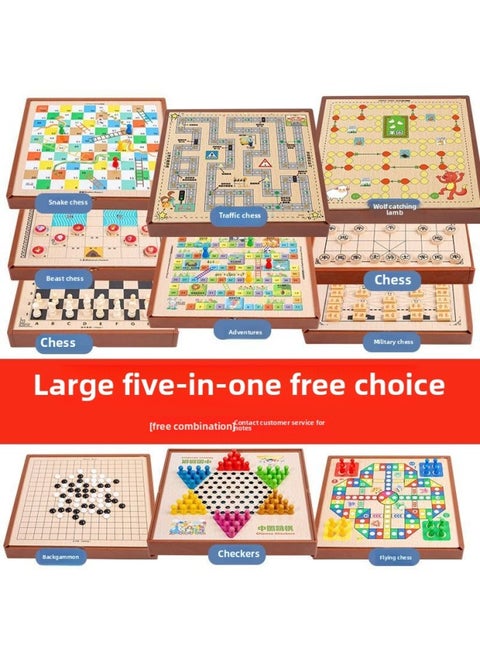 Multi-functional One Chessboard Flying Chess Checkers Backgammon Go Card Beasts Chess Children's Toys Foreign Trade-Color:Five-in-one [large Size] Free To Match [remarks When Ordering]