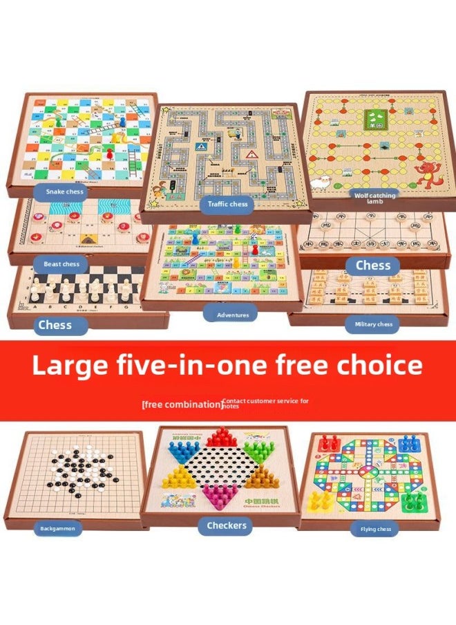 null - Multi-functional One Chessboard Flying Chess Checkers Backgammon Go Card Beasts Chess Children's Toys Foreign Trade-Color:Five-in-one [large Size] Free To Match [remarks When Ordering] - Image 1
