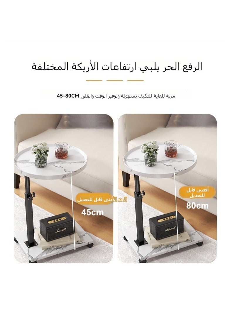 شو وو - طاولة قهوة جانبية للأريكة قابلة للضبط على الطراز الرخامي، طاولة جانبية ضيقة على شكل حرف C مع إطار معدني وعجلات، طاولة أريكة للوجبات الخفيفة لغرفة المعيشة وغرفة النوم بجانب السرير - Image 1