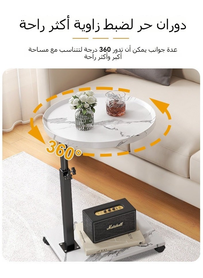 شو وو - طاولة قهوة جانبية للأريكة قابلة للضبط على الطراز الرخامي، طاولة جانبية ضيقة على شكل حرف C مع إطار معدني وعجلات، طاولة أريكة للوجبات الخفيفة لغرفة المعيشة وغرفة النوم بجانب السرير - Image 1