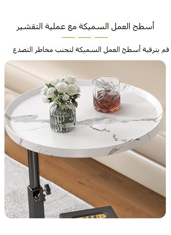 شو وو - طاولة قهوة جانبية للأريكة قابلة للضبط على الطراز الرخامي، طاولة جانبية ضيقة على شكل حرف C مع إطار معدني وعجلات، طاولة أريكة للوجبات الخفيفة لغرفة المعيشة وغرفة النوم بجانب السرير - Image 1
