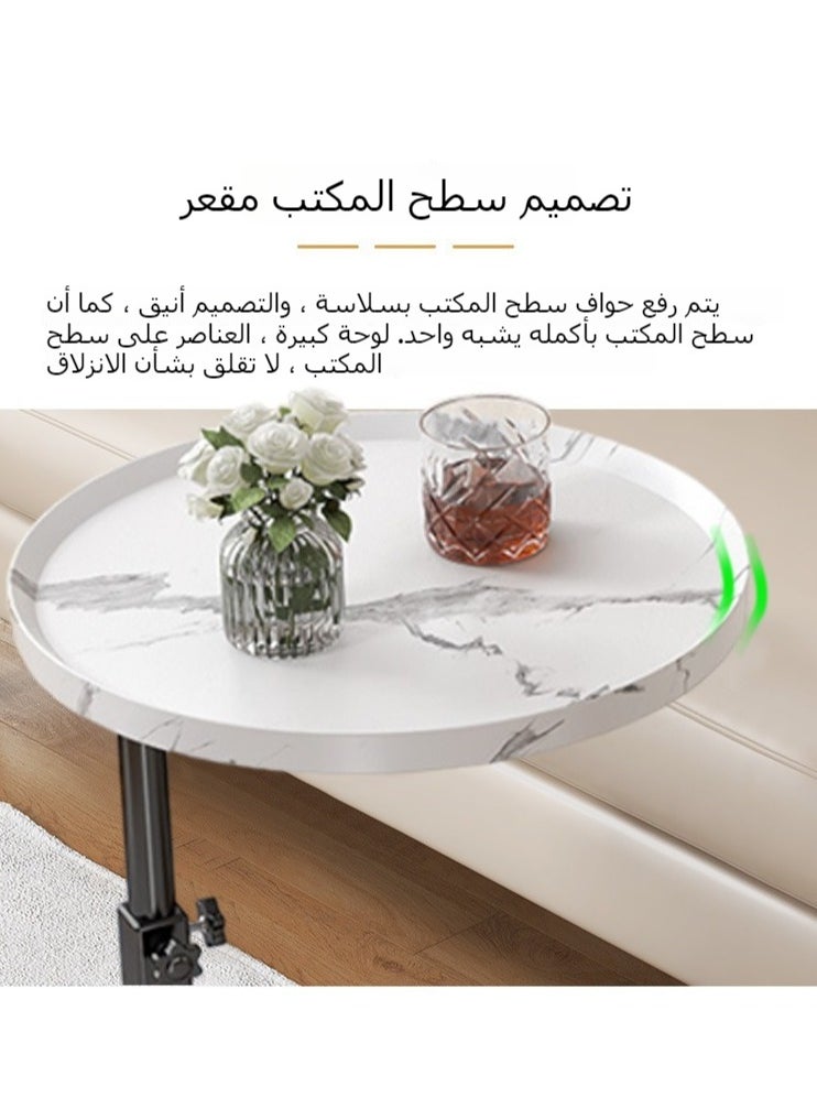 شو وو - طاولة قهوة جانبية للأريكة قابلة للضبط على الطراز الرخامي، طاولة جانبية ضيقة على شكل حرف C مع إطار معدني وعجلات، طاولة أريكة للوجبات الخفيفة لغرفة المعيشة وغرفة النوم بجانب السرير - Image 1