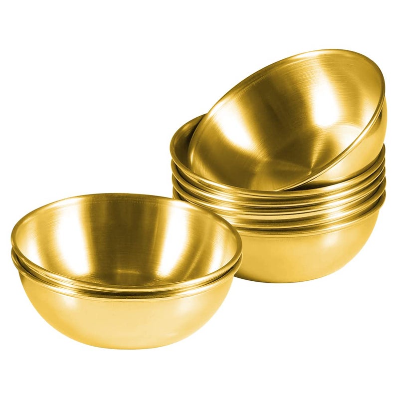 Amytalk 8 Pack 3.5inch Stainless Steel Sauce Dishes Mini Individual Saucers Bowl Round Seasoning Dishes Sushi Dipping Bowl Appetizer Plates, Golden - Image 1