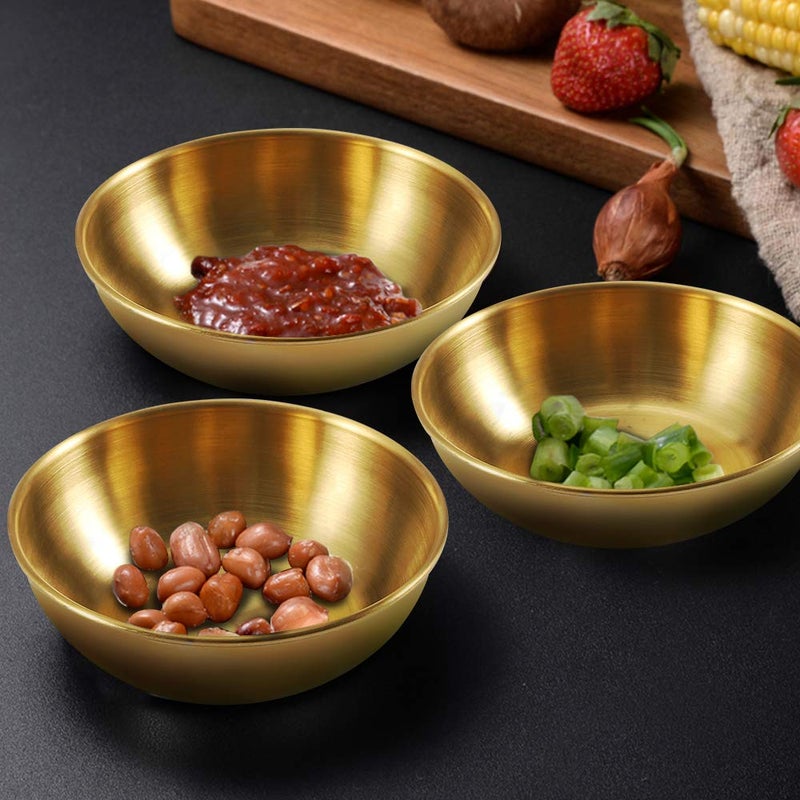 Amytalk 8 Pack 3.5inch Stainless Steel Sauce Dishes Mini Individual Saucers Bowl Round Seasoning Dishes Sushi Dipping Bowl Appetizer Plates, Golden - Image 3