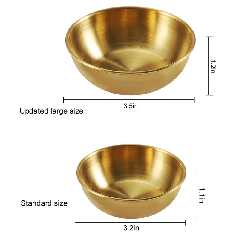 Amytalk 8 Pack 3.5inch Stainless Steel Sauce Dishes Mini Individual Saucers Bowl Round Seasoning Dishes Sushi Dipping Bowl Appetizer Plates, Golden - Image 2