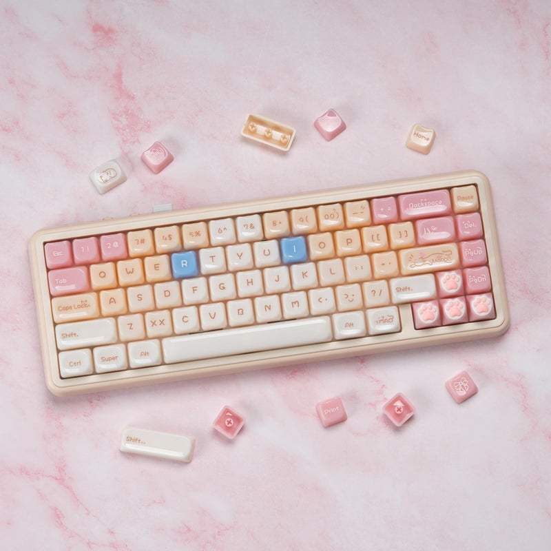 Rainy75 Jelly Jade Keycaps, Translucent Cute Ragdoll Cat Key caps, Mao Profile, Custom 148 Keys Set for 100%, 75%, 65%, 60% Mechanical Keyboard (Pink) - Image 5
