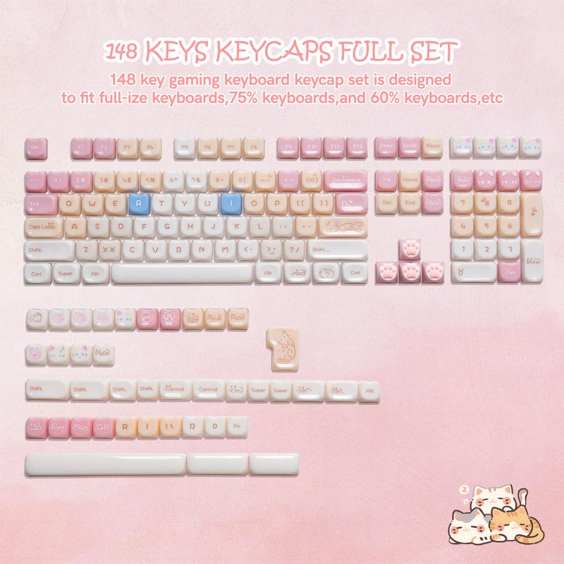 Rainy75 Jelly Jade Keycaps, Translucent Cute Ragdoll Cat Key caps, Mao Profile, Custom 148 Keys Set for 100%, 75%, 65%, 60% Mechanical Keyboard (Pink) - Image 4