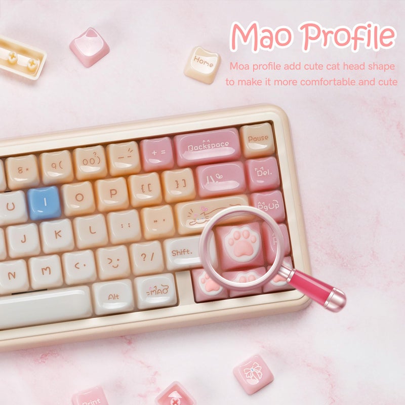 Rainy75 Jelly Jade Keycaps, Translucent Cute Ragdoll Cat Key caps, Mao Profile, Custom 148 Keys Set for 100%, 75%, 65%, 60% Mechanical Keyboard (Pink) - Image 2