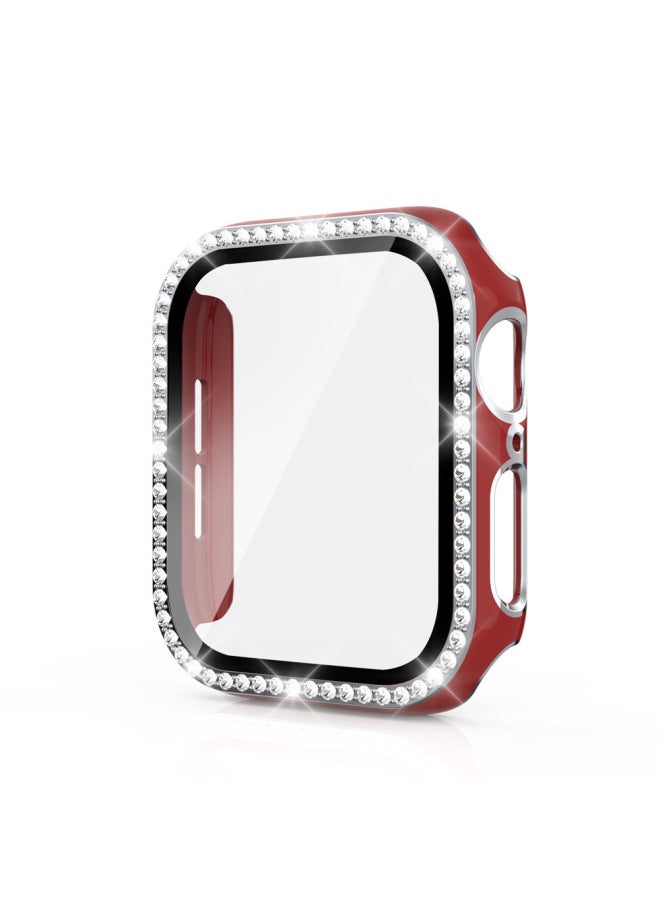 For Apple Watch 7 Generation One-piece Watch With Shell Film One-piece Single Drill Two-color Electroplating Pc Protective Case-Color:Red + Silver-Exterior Dimension:38mm Half Bag Protective Case (without Film)