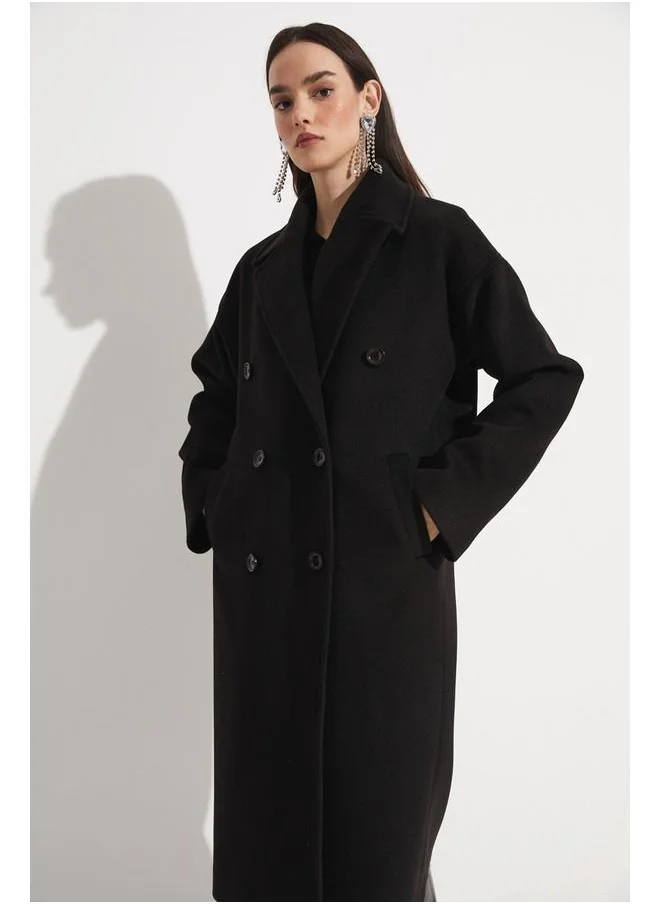 JUNE June Loose Fit Breasted Coat Black