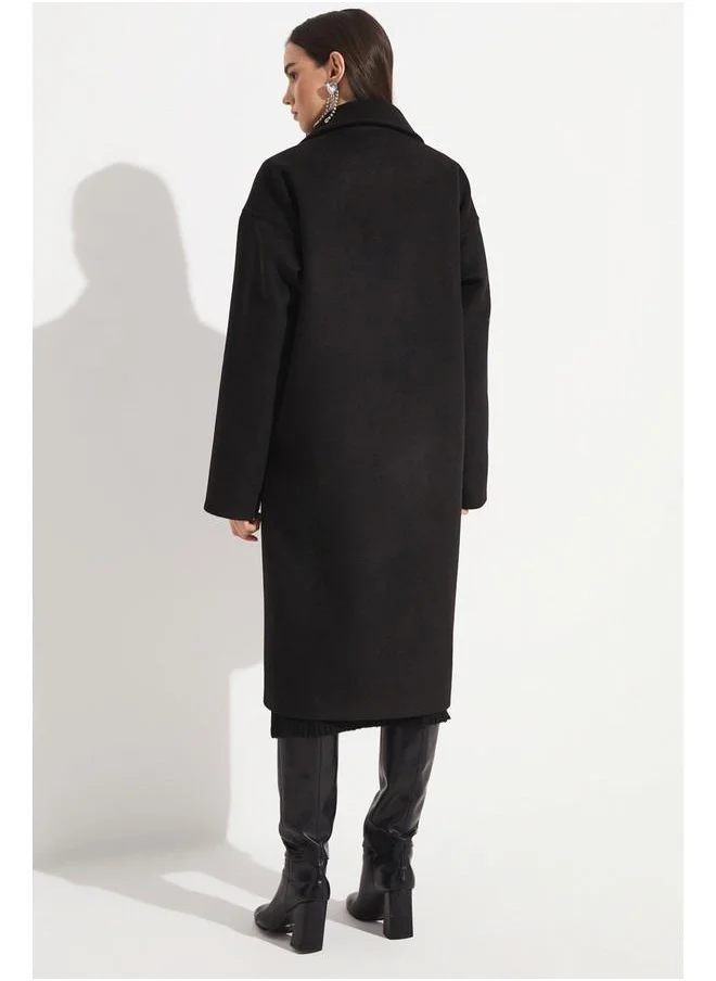 JUNE June Loose Fit Breasted Coat Black