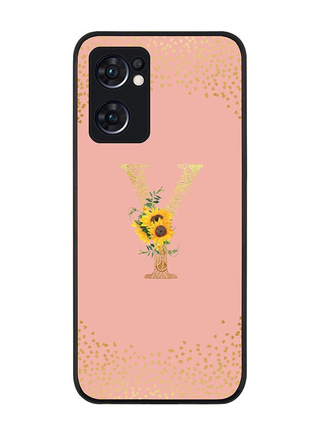 Stylizedd Rugged Black edge case for Oppo Reno7 5G  Slim fit Soft Case Flexible Rubber Edges Anti Drop TPU Gel Thin Cover - Custom Monogram Initial Letter Floral Pattern Alphabet - Y (Rose Pink ) - Image 1