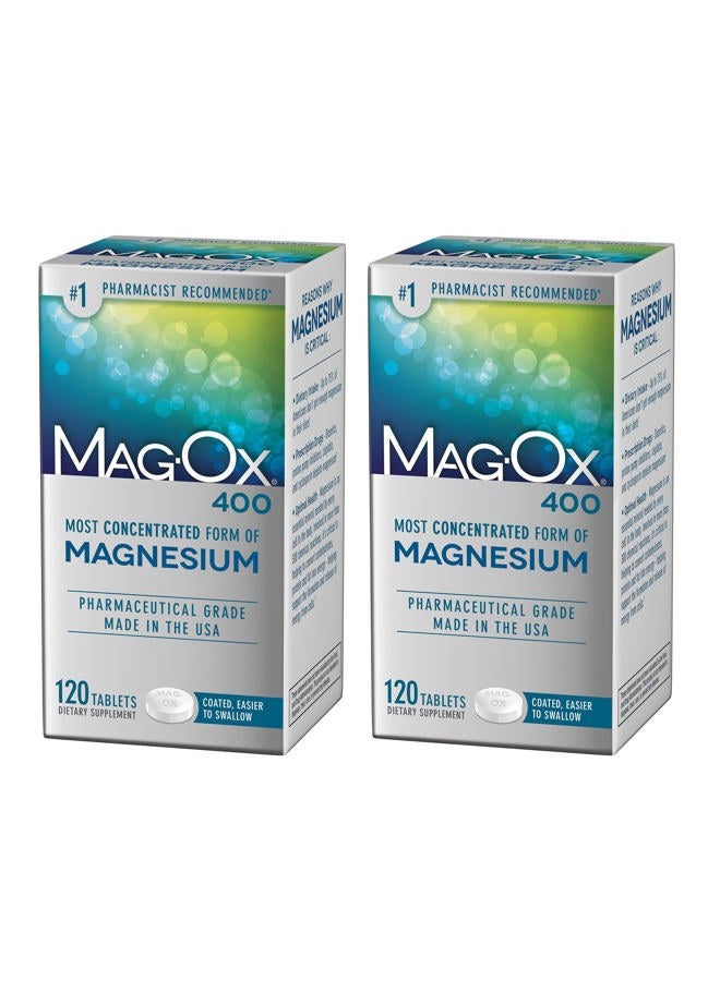Mag-Ox 400 مكمل المغنيسيوم، أكسيد المغنيسيوم من الدرجة الصيدلانية، أكثر أشكال المغنيسيوم تركيزًا، 483 ملغ، 240 قرص (عبوتان من 120 قرص) - Image 1