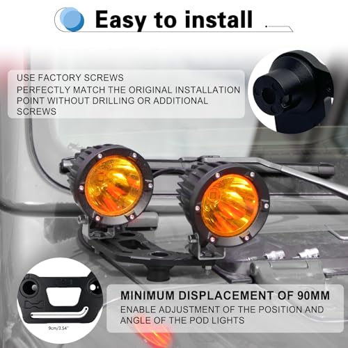 KMFCDAE Cowl Mount Dual Light Bracket for Jeep JL Pillar Cube Light Pods Mounting Bracket for Jeep JL Wrangler/Gladiator JT 2018 2019 2020 2021 2022 2023 - Pair - Image 4