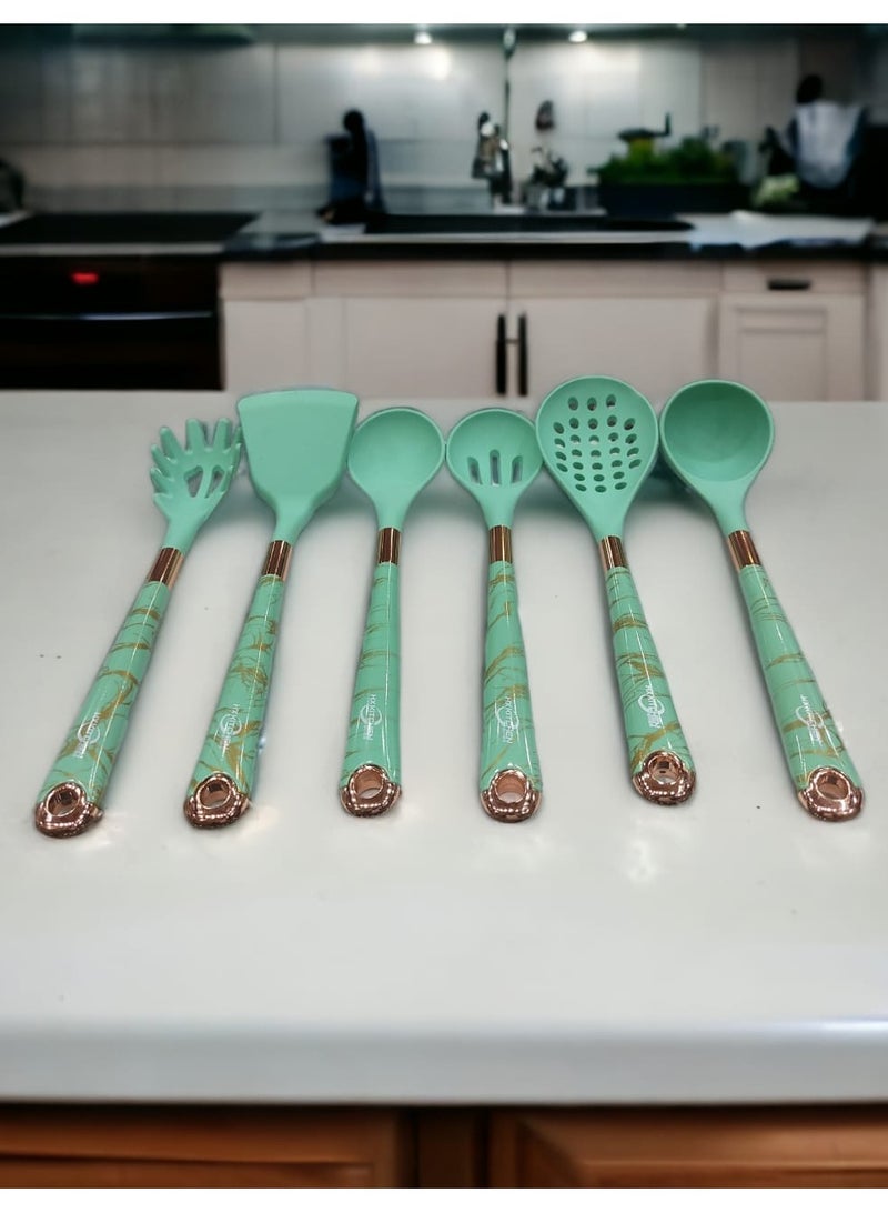 Silicone distribution set 6 pieces with high-quality plastic handle + 1 holder - TURQUOISE  - Image 2