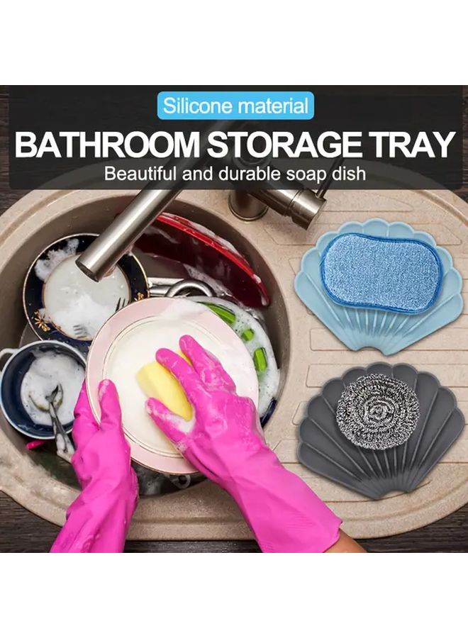 Gray Silicone Soap Dish Leaf Shaped Drainage Tray For Bathroom Kitchen Organizer - Image 2