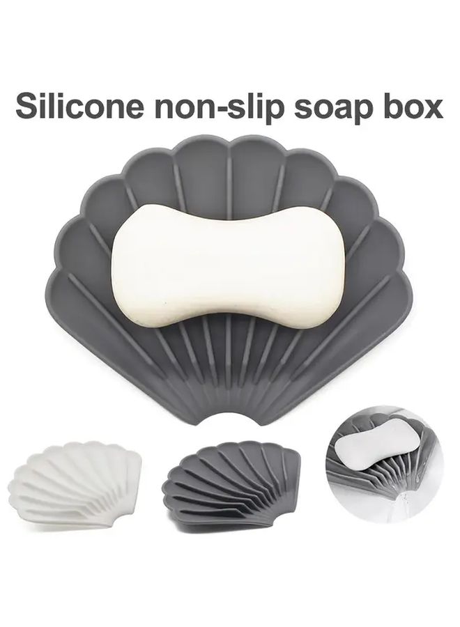 Gray Silicone Soap Dish Leaf Shaped Drainage Tray For Bathroom Kitchen Organizer - Image 1