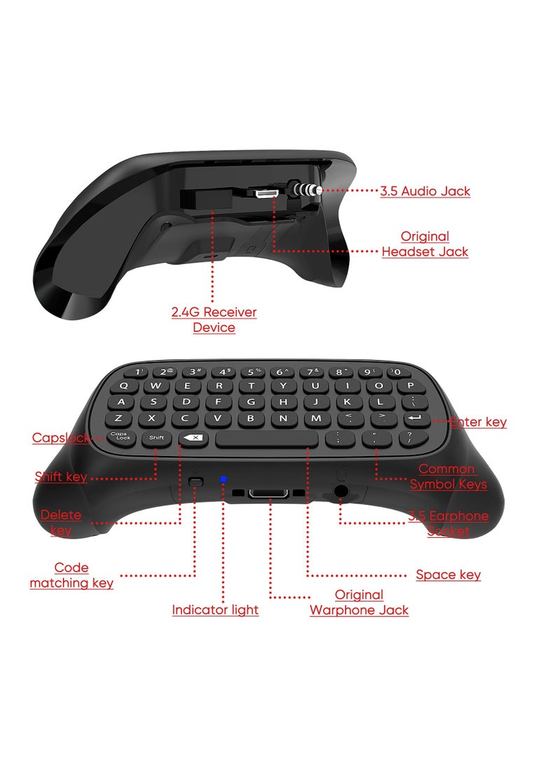 Controller Keyboard for Xbox Series X/S/One/One S, Wireless Gaming Chatpad Message Keypad with USB Receiver, Audio/Headset Jack Game Accessories for Xbox (Controller Not Included),Black - Image 5