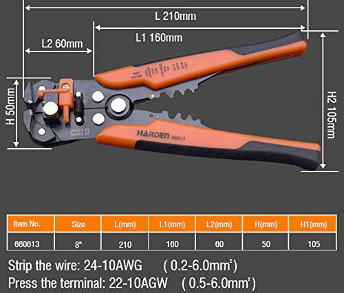 Harden 8 MultiFunction Automatic Wire Stripper Plier Stripping Crimping and Cutting Tool Professional Series 660613 - Image 3