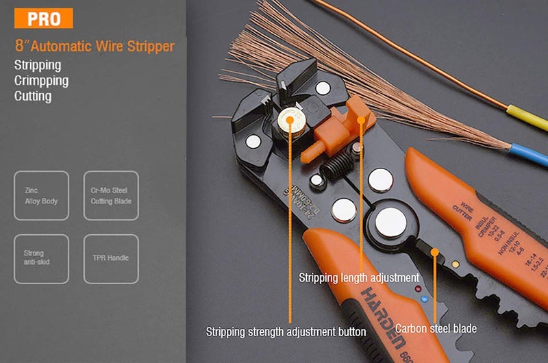 Harden 8 MultiFunction Automatic Wire Stripper Plier Stripping Crimping and Cutting Tool Professional Series 660613 - Image 5