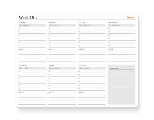 Notsu Weekly Planner Notepad | Sunday Start Weekly Calendar Pad Tear Off, 50 Undated Pages - Image 1