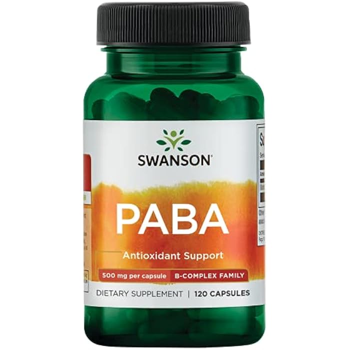 Swanson PABA - Powerful B Complex Supporting Red Blood Cell Formation - Folic Acid Component Aiding Supply Oxygen to Cells and Skin Health Support - (120 Capsules, 500mg Each) - Image 1