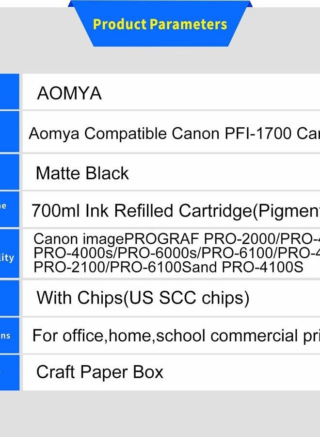 Aomya Compatible Canon PFI-1700 Remanufactured Ink Cartridge for Canon imagePROGRAF Pro2000,2100 Pro 4000s,4100,6000s,6100,6100S,4100S (700ML Matte Black Pigment) - Image 3