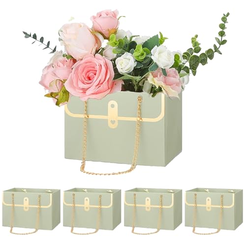 Wazoci 4pcs Paper Flower Bags for Bouquets, Flower Boxes for Arrangements, Paper Flower Gift Bags with Handles Florist Supplies for Weddings Mother's Day (Beige) - Image 1