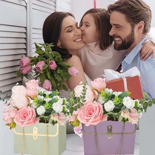Wazoci 4pcs Paper Flower Bags for Bouquets, Flower Boxes for Arrangements, Paper Flower Gift Bags with Handles Florist Supplies for Weddings Mother's Day (Beige) - Image 2