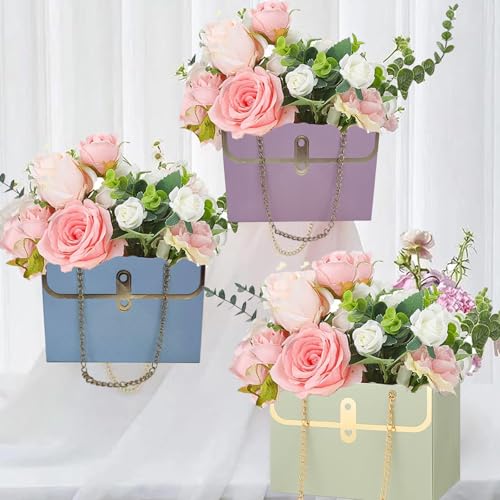 Wazoci 4pcs Paper Flower Bags for Bouquets, Flower Boxes for Arrangements, Paper Flower Gift Bags with Handles Florist Supplies for Weddings Mother's Day (Beige) - Image 4
