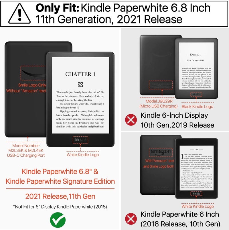 موكا غطاء SwooK الكلاسيكي المطبوع والمغناطيسي (الظ��ر الناعم) القابل للطي لجهاز Kindle Paperwhite 11 من الجيل الحادي عشر 2021 مقاس 6.8 بوصة / غطاء Kindle Paperwhite Signature Edition القابل للطي ذو الظهر الناعم (أزرق مائي) - Image 1