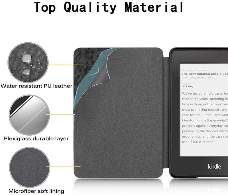 موكا غطاء SwooK الكلاسيكي المطبوع والمغناطيسي (الظ��ر الناعم) القابل للطي لجهاز Kindle Paperwhite 11 من الجيل الحادي عشر 2021 مقاس 6.8 بوصة / غطاء Kindle Paperwhite Signature Edition القابل للطي ذو الظهر الناعم (أزرق مائي) - Image 3