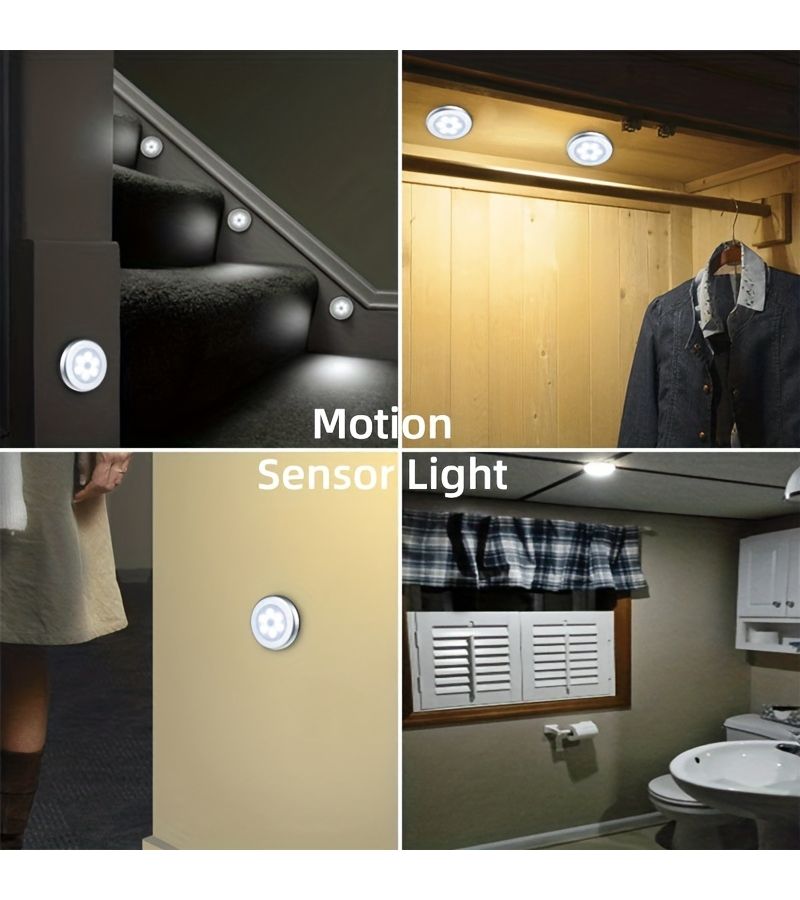 12pcs Motion Sensor Puck Lights Battery Operated LED Night Light for Stairs Closet Kitchen Cabinet Under Cabinet Lighting White - Image 1