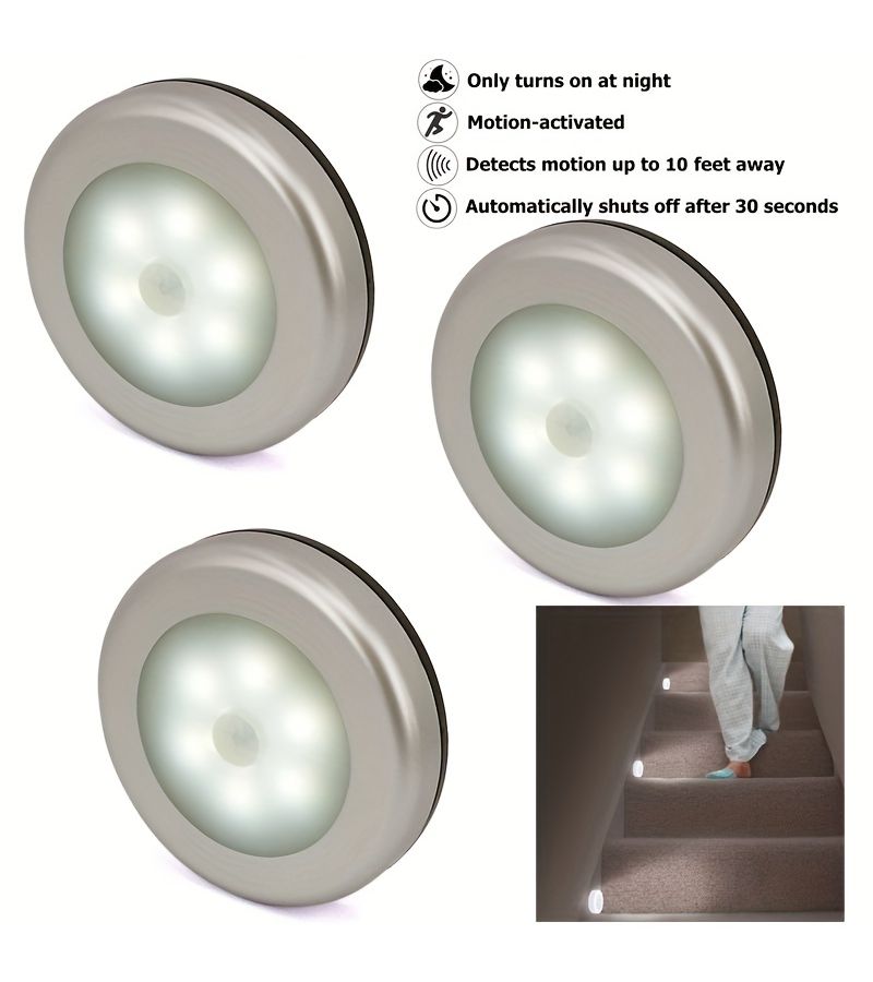 12pcs Motion Sensor Puck Lights Battery Operated LED Night Light for Stairs Closet Kitchen Cabinet Under Cabinet Lighting White - Image 3