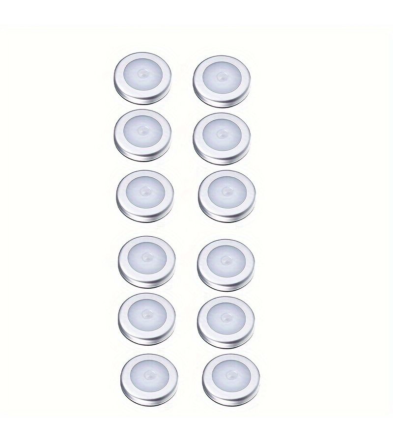 12pcs Motion Sensor Puck Lights Battery Operated LED Night Light for Stairs Closet Kitchen Cabinet Under Cabinet Lighting White - Image 2