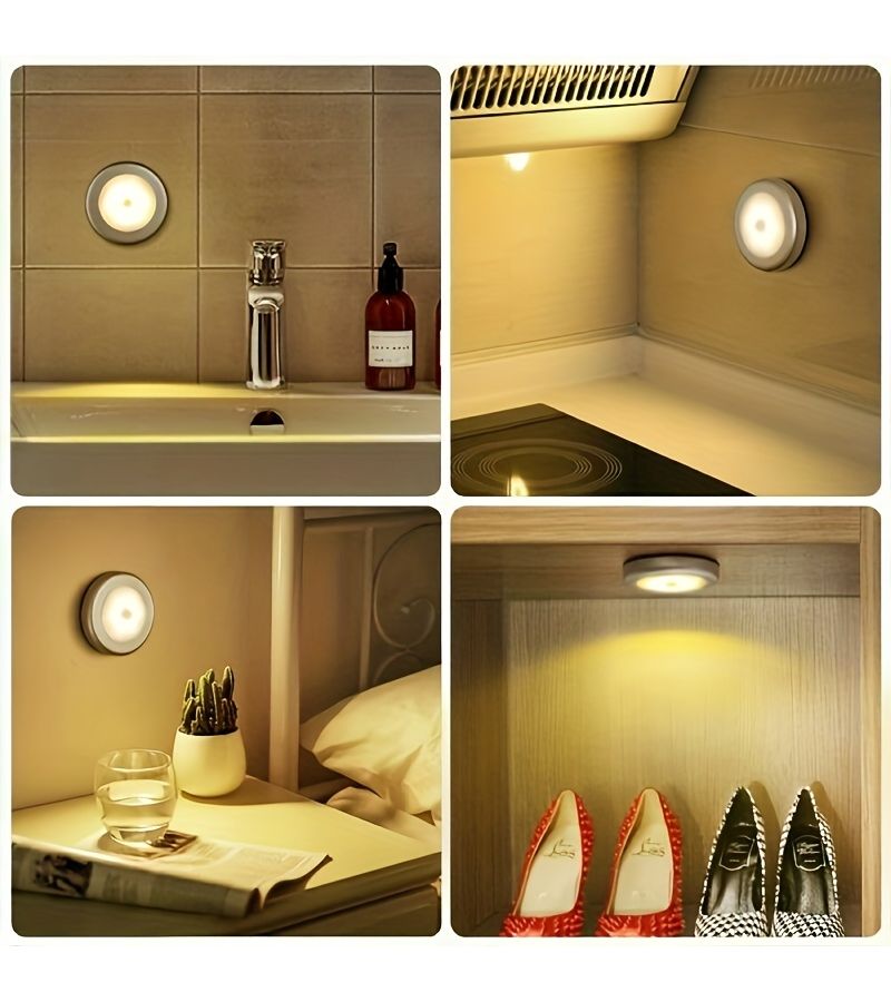 12pcs Motion Sensor Puck Lights Battery Operated LED Night Light for Stairs Closet Kitchen Cabinet Under Cabinet Lighting White - Image 4