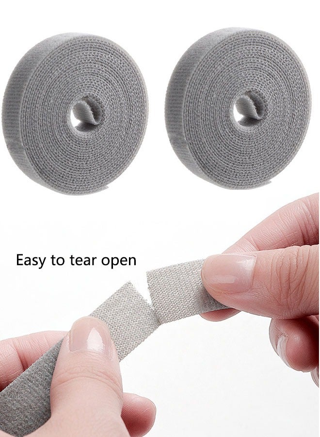 إسكدنيا منظم سلك ربطات الكابلات من قطعتين ، خطاف قابل للتعديل من النايلون وإدارة لف السلك الحلقي ، ربطة كبل مرنة لإمداد طاقة تلفزيون الكمبيوتر والكابلات الأخرى (1.5 سم * 3 م رمادي) - Image 1