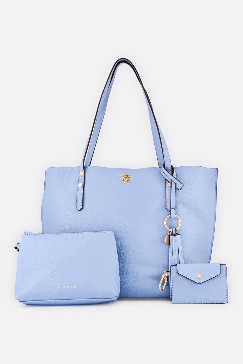 ANNE KLEIN Women Brand Logo Holly Tote Bag With Purse And Card Holder, Light Blue - Image 1