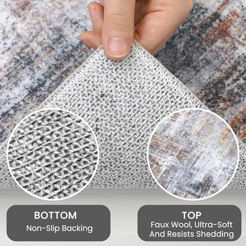 IOHOUZE Abstract Runner Rug 2x6 Ft Washable Runners for Hallways, Non Slip Kitchen Runner Soft Printed Faux Wool Entryway Runner Indoor, Modern Abstract Floor Carpet for Hall Bedroom, Orange Grey - Image 4