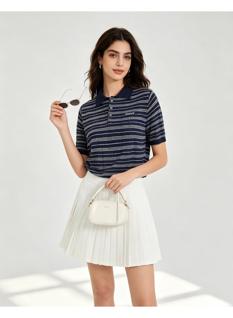 GANT Unisex Short Sleeve Polo Shirt Classic Striped Regular Fit Casual Daily Wear Navy Blue For Men And Women - Image 2
