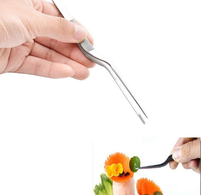 Inn Diary 5pc Cooking Tweezers Precision Kitchen Plating Tweezer Stainless Steel Curved Tongs for Baking Decorating Beauty - Image 3