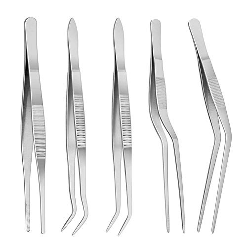 Inn Diary 5pc Cooking Tweezers Precision Kitchen Plating Tweezer Stainless Steel Curved Tongs for Baking Decorating Beauty - Image 1