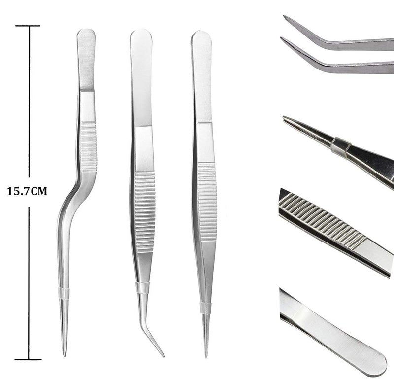 Inn Diary 5pc Cooking Tweezers Precision Kitchen Plating Tweezer Stainless Steel Curved Tongs for Baking Decorating Beauty - Image 2