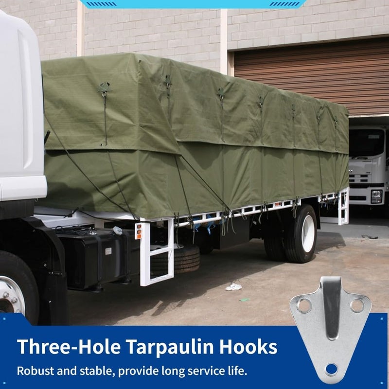 20Pcs Three-Hole Galvanized Tarpaulin Hooks, Rust-Resistant Guy Hooks for Trailer Nets, 50×40Mm Lashing Eyes - Image 5