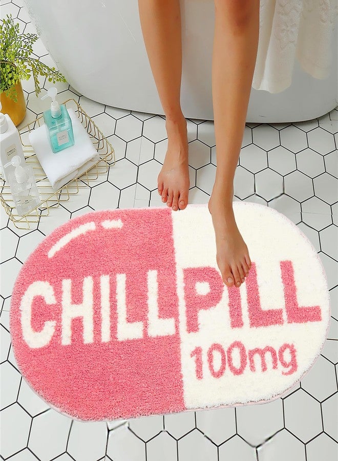 LEVINIS Pink Chill Pill Bath Mat Cute Funny Bathroom Décor Non Slip Washable Bathroom Rugs for Shower, Tub, Bedroom 27.5"×15.5" - Image 2