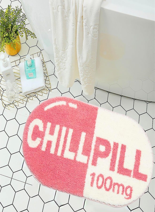 LEVINIS Pink Chill Pill Bath Mat Cute Funny Bathroom Décor Non Slip Washable Bathroom Rugs for Shower, Tub, Bedroom 27.5"×15.5" - Image 1